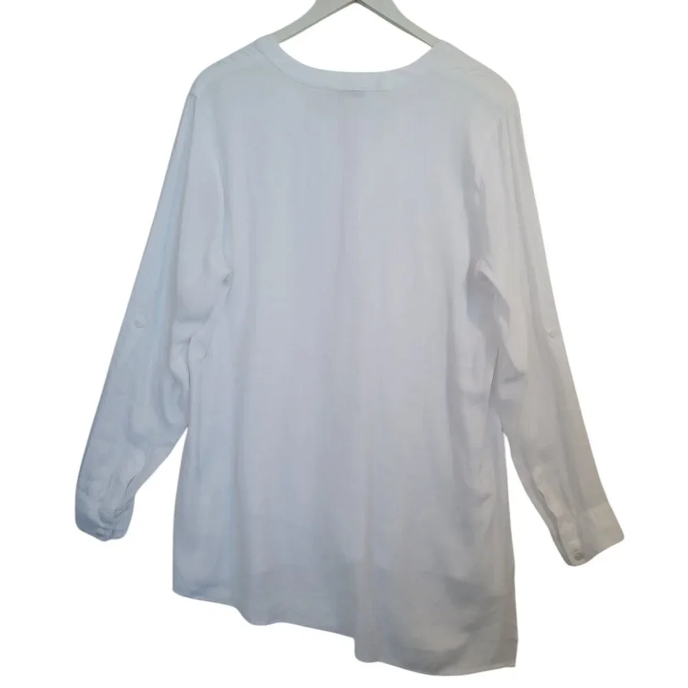 Soft Surroundings White Layered Hem Henley Tunic Blouse Long Sleeve Womens Large